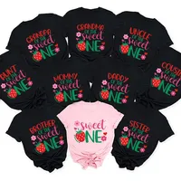 Sweet One Strawberry Birthday T-shirts Family Matching Graphic Y2k Tops Casual Short Sleeve Birthday Girl Princess Party Tees