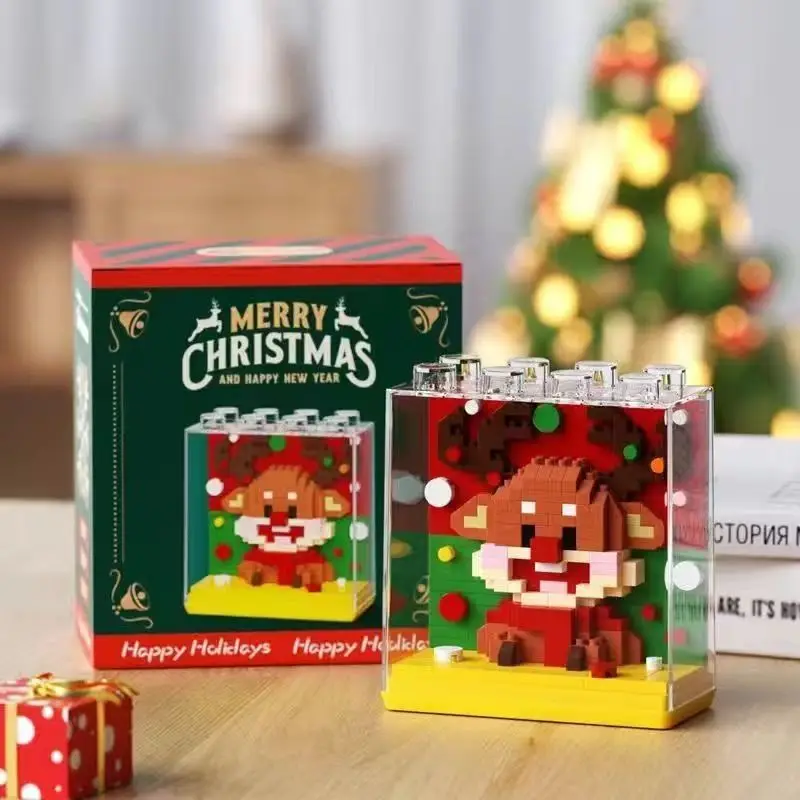 Huiqibao New Mini Santa Claus Miniature Model Building Blocks DIY Tree Elk Snowman Set brick Toy New Year Gift