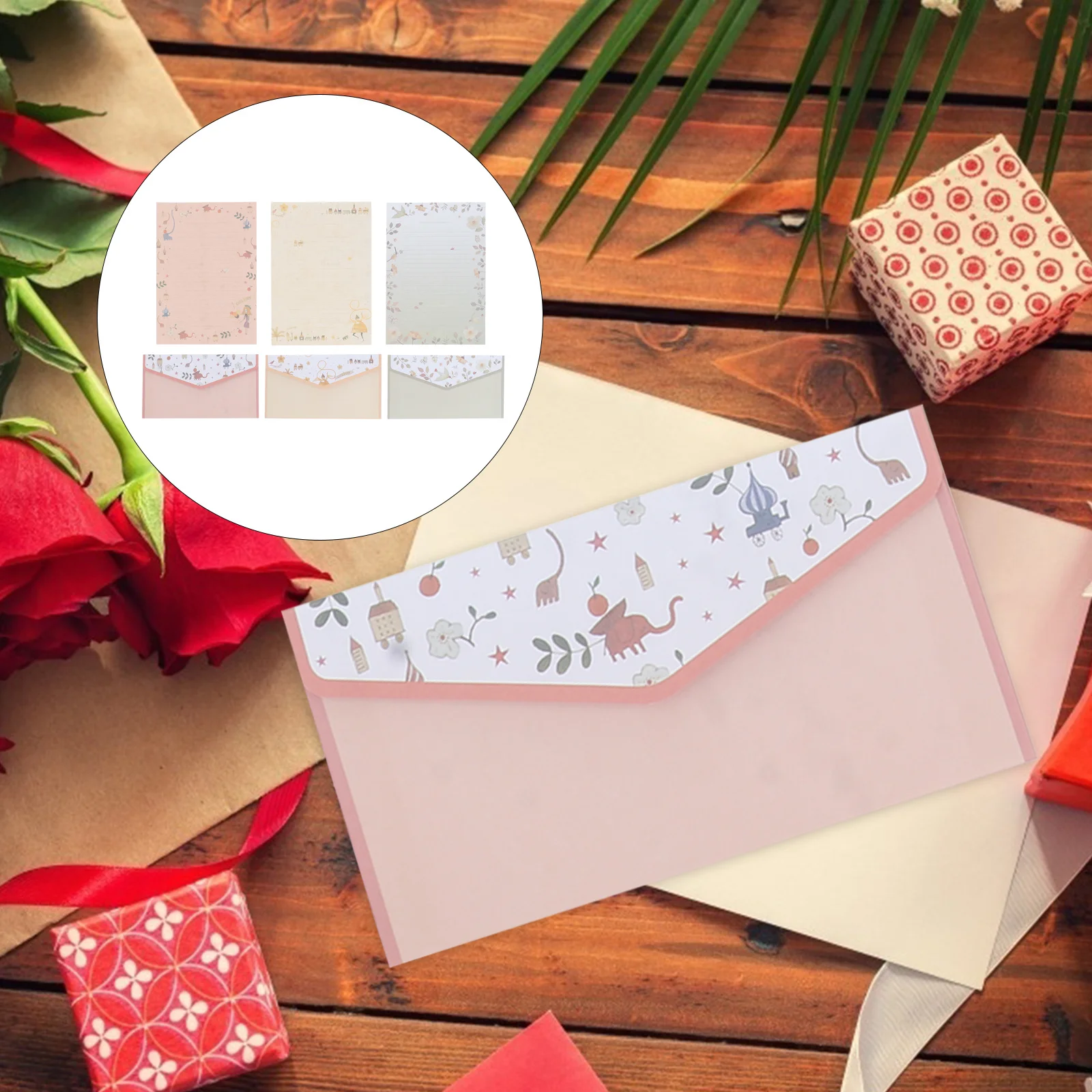 

5Pcs Flower Printed Letter Paper Envelope Set Chic Writing Stationery Kit for Calligraphy Letters Invitations Stationery Sets
