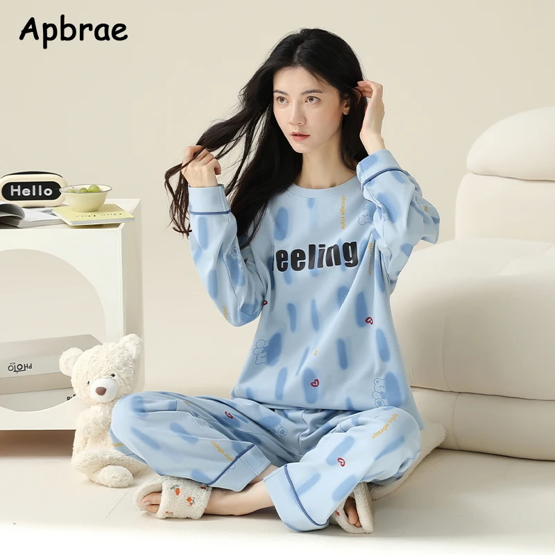 Cute Rabbit Print Cartoon Sleepwear Autumn Winter Woman Pajamas Set Pullover Long Sleeves Girl Homewear Lady Soft Loungewear