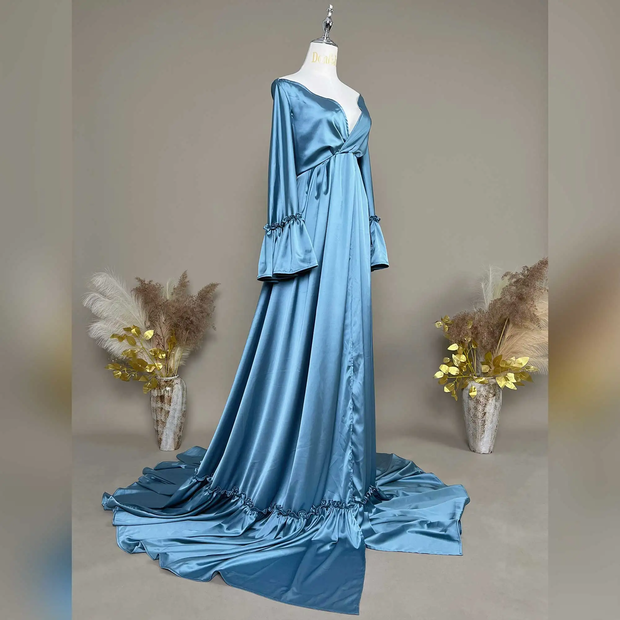 Don&Judy Maternity Photography Clothing Wedding Guest Party Dresses Silky Smooth and Soft Front Slit Maxi Pregnant Gowns 2025