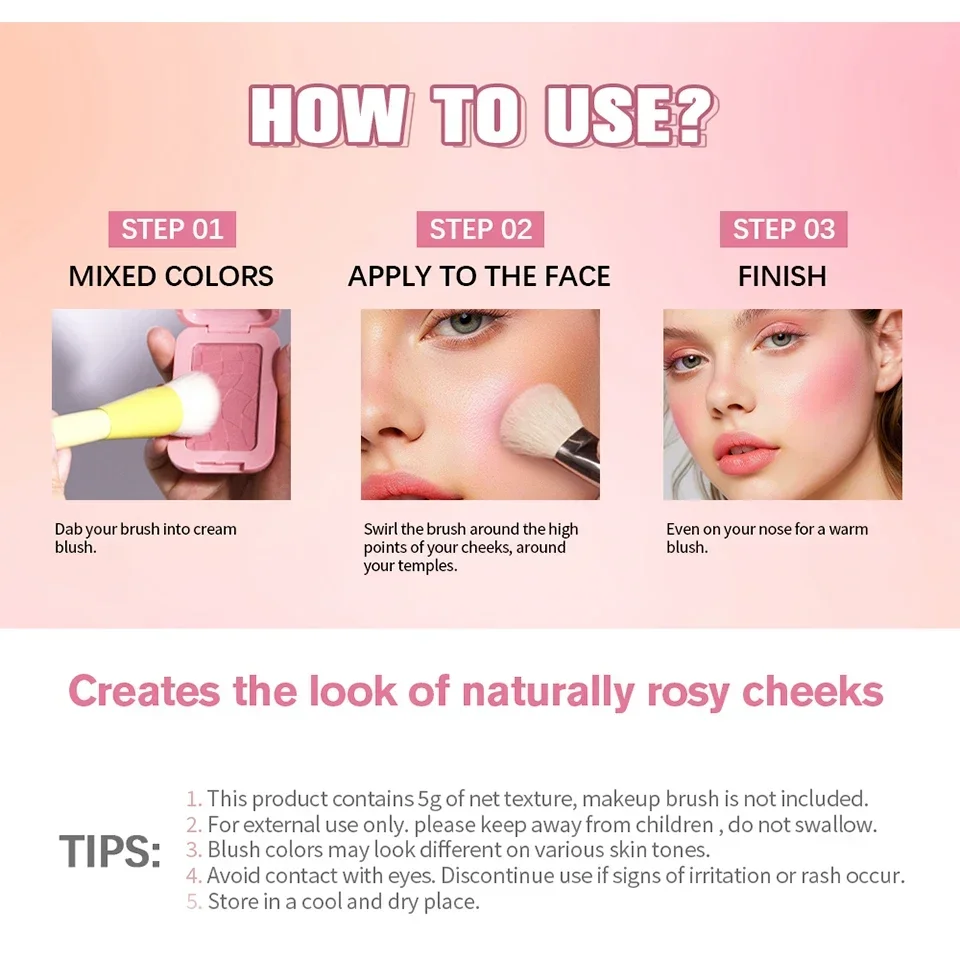 بودرة أحمر الخدود الاحترافية للمكياج 12HR، لوحة أحمر الخدود ذات تركيبة نباتية، كريم وردي للوجه، العناية بالبشرة الكورية #6