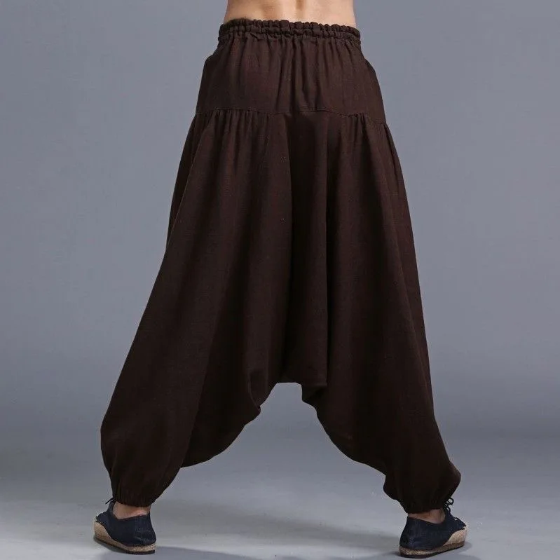 Men Vintage Chinese Style Wide Leg Ethnic Cross Pants Male Loose Bloomer Trouser Trendy Travel Y2K Travel Cross Harem Pantalon