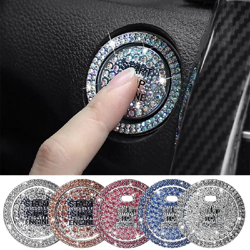 

Car Start Switch Button Auto Decorative Diamond Stickers Rhinestone Ring Circle Trims Protective Cover Car Accessories 2Pcs/set