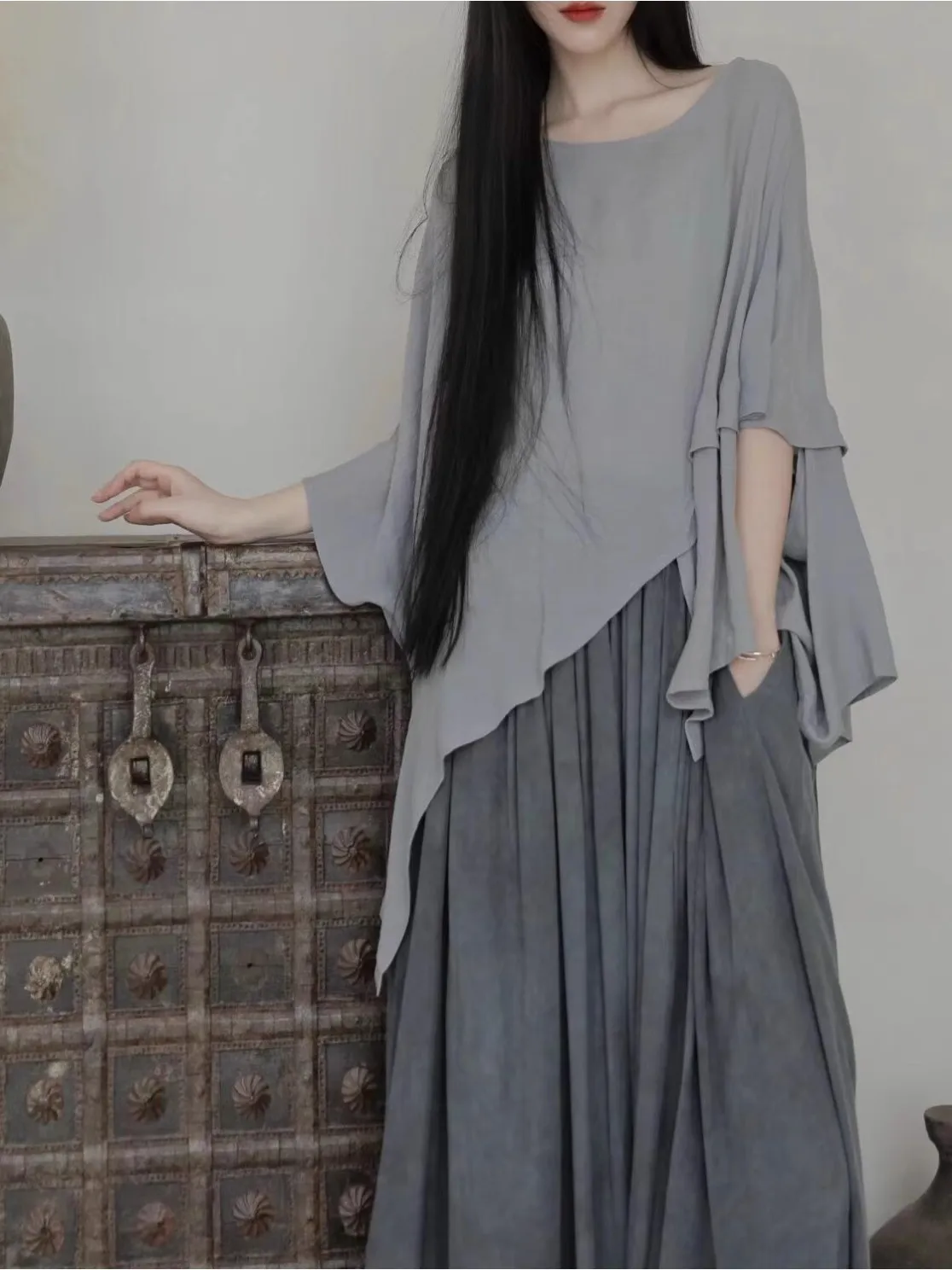 New Chinese Style Women's Cotton Linen Set Summer Top Full Sleeve round Neck Loose Fit Long Pants Zen Dance Wear Spiritual Fa...