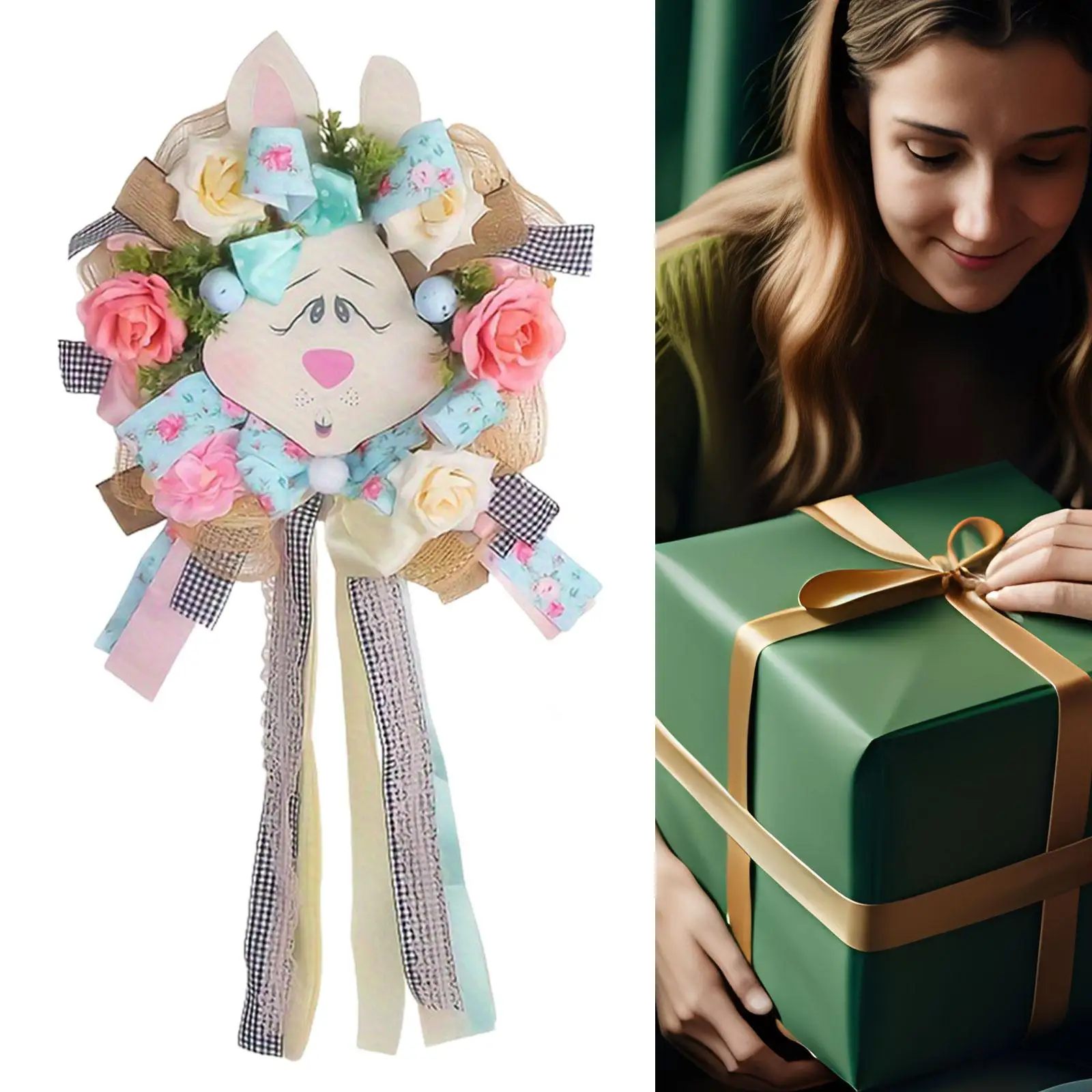 

Пасхальный венок с кроликами, пасхальное украшение, милый весенний венок для двери, искусственный венок для входной двери, сада, семейного дома