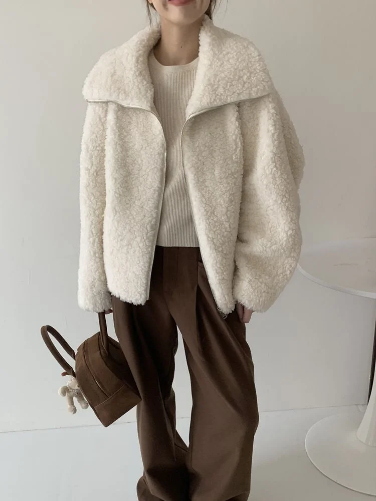Künstlicher Fleece-Mantel für Damen, Neuer Herbst-Winter Casual Fleece-Gefütterter Verdickter Pelz-Einteiler-Mantel