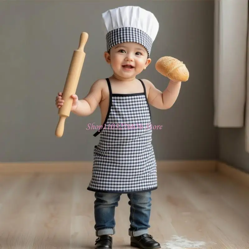

R6FD Baby Photography Props Chefs Apron and Hat for Boy Outfit Photo Clothes Baby Photography Costume Clothing