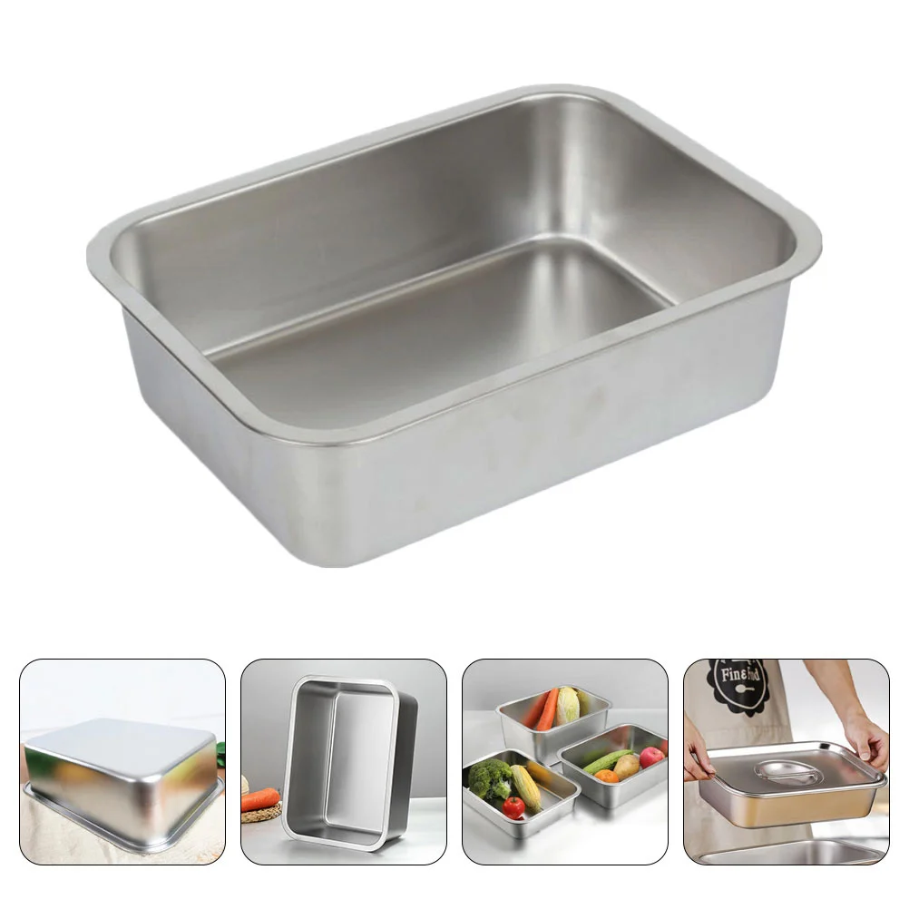 

2pcs Stainless Steel Buffet Tray Food Holder Lightweight Kitchen Serving Pan Dishwasher Safe For Snack Fruit Storage Party
