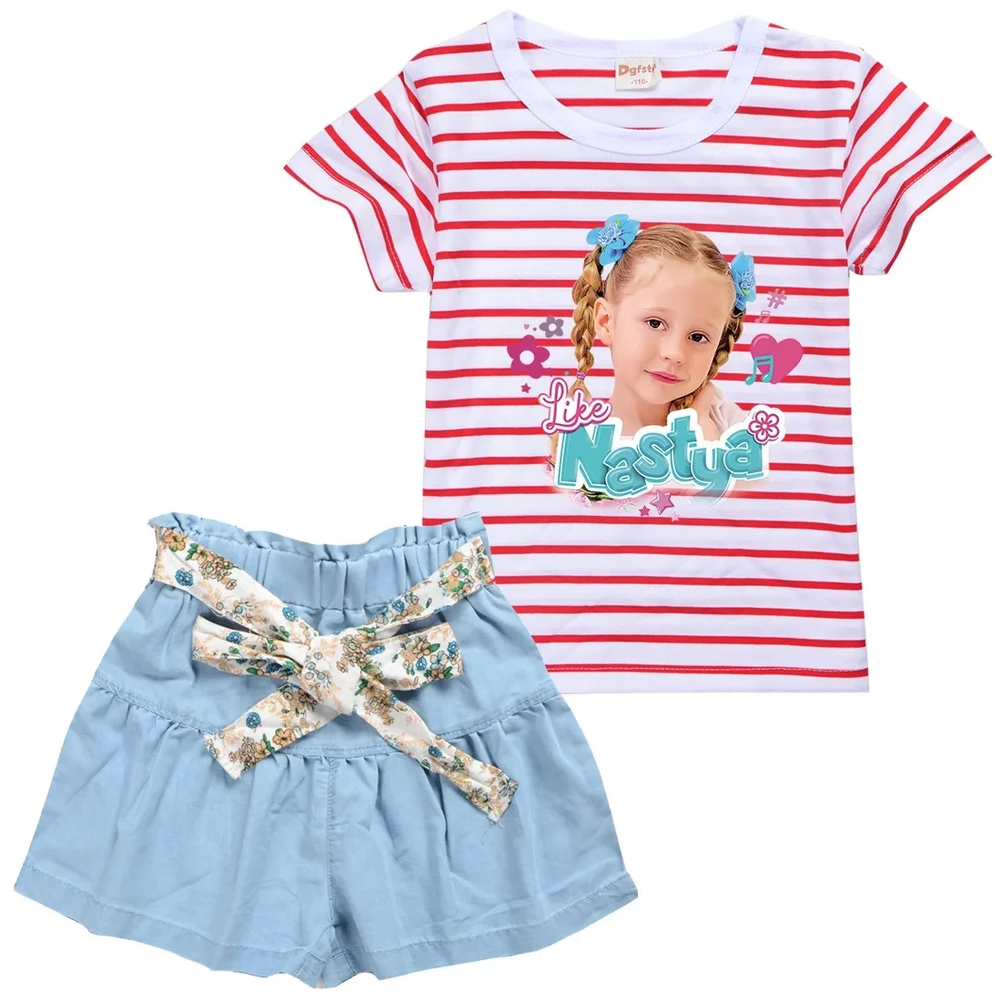 Lovely Like Nastya Show Clothes Kids Short Sleeve T-shirt and Big Bow Skirts 2pcs Set Baby Girls Princess Outfits Children Sets