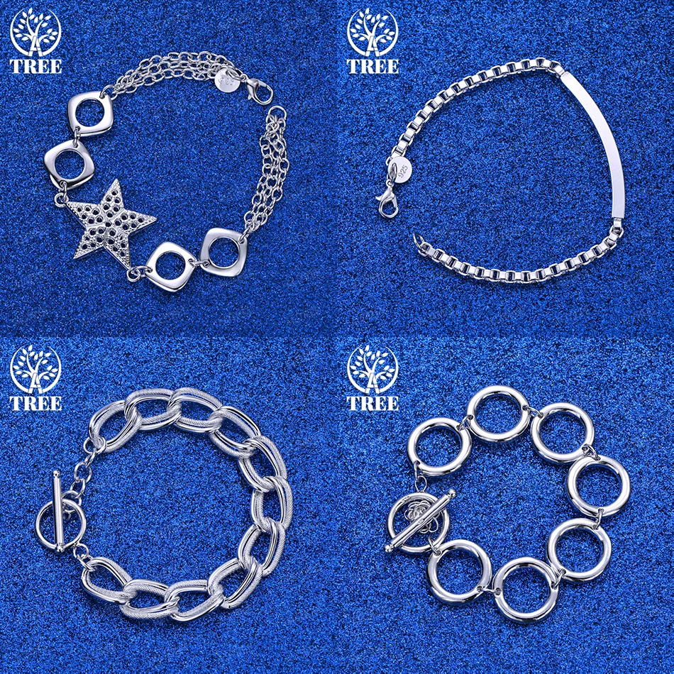 

Women Fashion Jewelry 925 Sterling Silver Stars Multi-circles Geometric Box Chain Bracelets Wedding Party Trendy Accessories