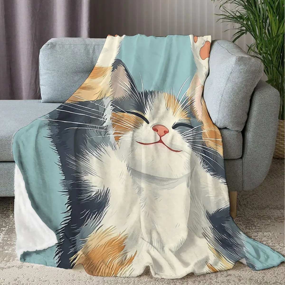 Joyful Waving Cat Pattern Blanket, Bedspread, Towel Quilt, Nap Blanket, Casual Throw, Travel Blanket Modern