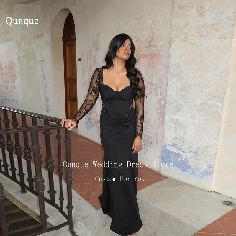 

Qunque Floor Length Evening Dresses Woman Lace Cap Sleeves Vestidos Para Mujer Sweetheart Mermaid Robes De Cocktail Customized