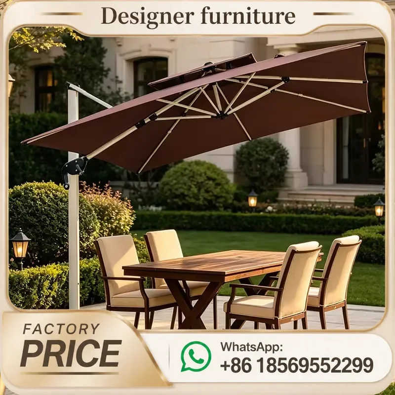 Custom Aluminum Cantilever Patio Umbrella Square Solar LED Garden Parasol Large Outdoor Courtyard Shade Roman Market