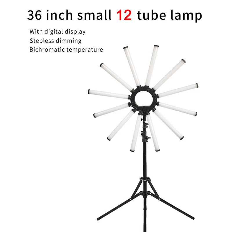 Photography Ring Light 36 Inch Twelve Tube Lamp With Tripod Mobile Phone Support White Light Warm Light Folded Support