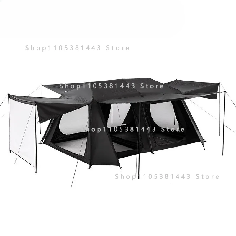 Automatic Quick Opening Black Rubber Tent Two Bedroom One Living Room Outdoor Camp Rain And Sun Proof Tent