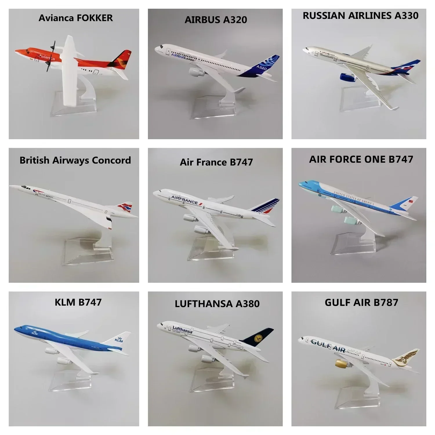 Russian Lufthansa Korean France KLM Brazil Spain British USA ERJ145 A340 A350 B737 B747 B787 Plane Model Airplane Aircraft 16cm