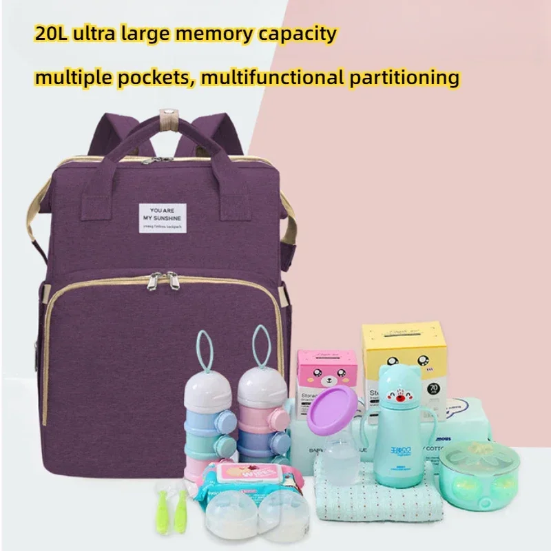 Folding Mommy Bag Multipurpose Portable Folding Crib Bed Large-capacity Baby Backpack Female Mommy Outting Bag Diaper Bags