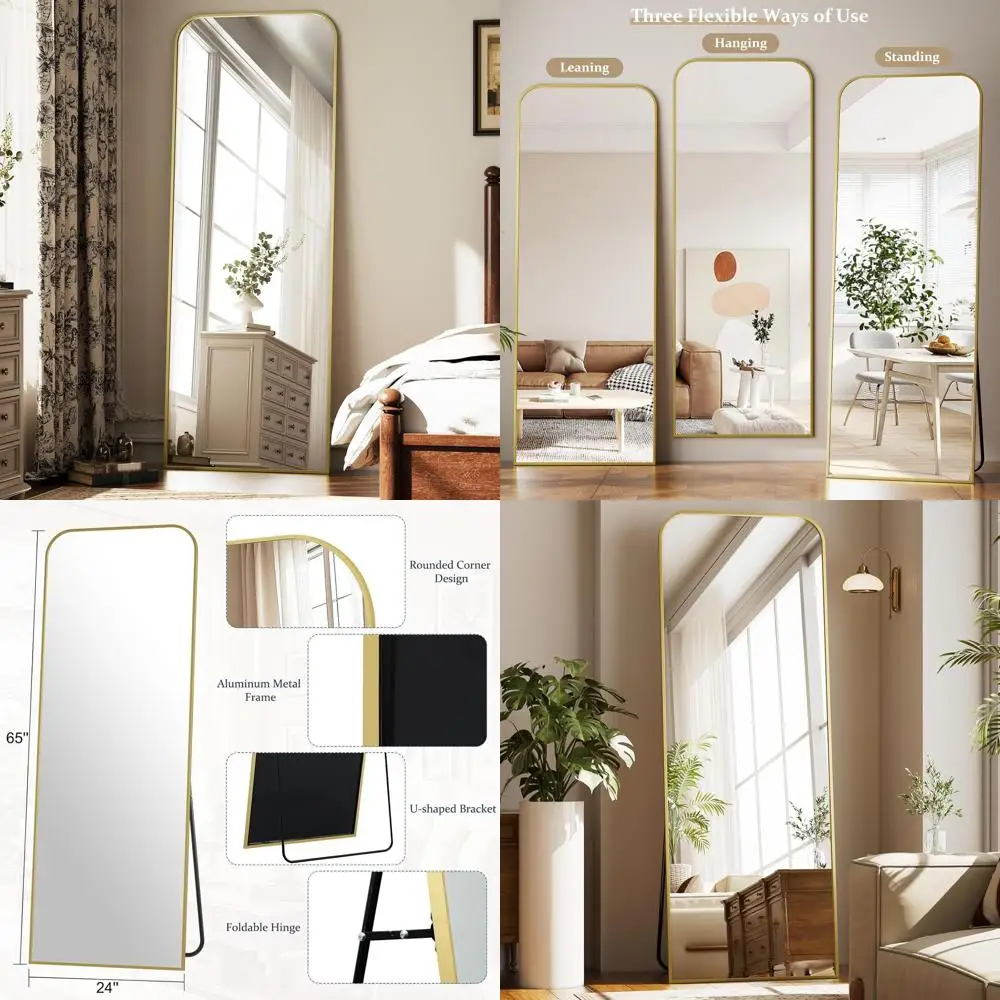 

Arched Floor Standing Mirror, 65x24, Large Body Mirror with Stand, Ideal for Home Decor, Gold