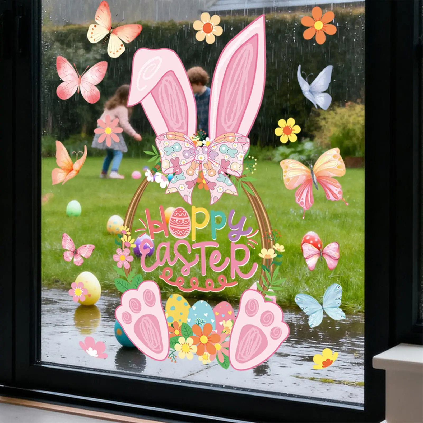 Oster-Fensteraufkleber, niedliche Hasen, Eier, Karotten, elektrostatische Glasaufkleber, Frohe Ostern-Dekorationen für Zuhause, Hasen-Wandaufkleber