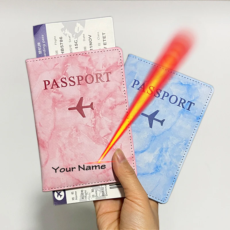 Fundas de pasaporte marmoleadas con nombre personalizado, tarjetero, billetera de viaje, funda de Pu para pasaporte, organizador de documentos de viaje