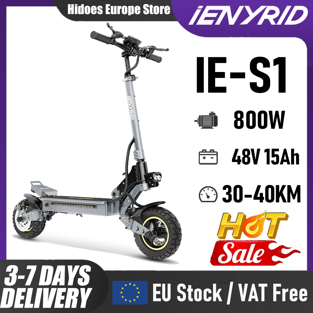 Monopattino Elettrico Ienyrid Ie-S1 800W 48V 15Ah, Velocità Massima 45Km/H, Display LCD Intelligente, Pneumatici Fuoristrada da 10 Pollici, E-Scooter Urbano