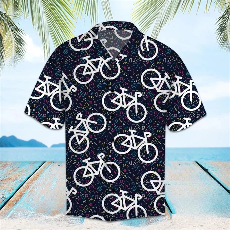 3D Print Bike Pattern Casual Hawaiian Shirts for Men