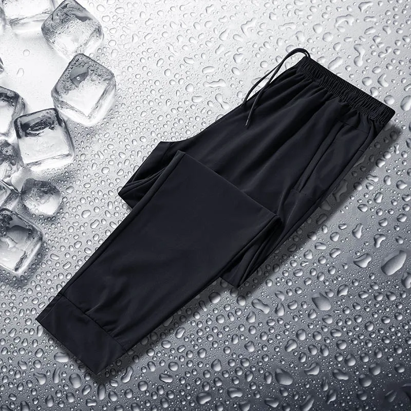Casual Trendy Men's Solid Color Elastic Pockets for Spring Versatile Slim Fit Ice Silk Breathable Bond Feel Sports Casual Pants