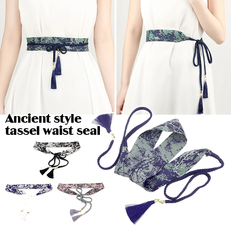 Corsetto da donna elegante in stile cinese Hanfu con ciondolo in nappa, cintura Obi, stile antico, vintage, kimono giapponese, con cravatta avvolgente