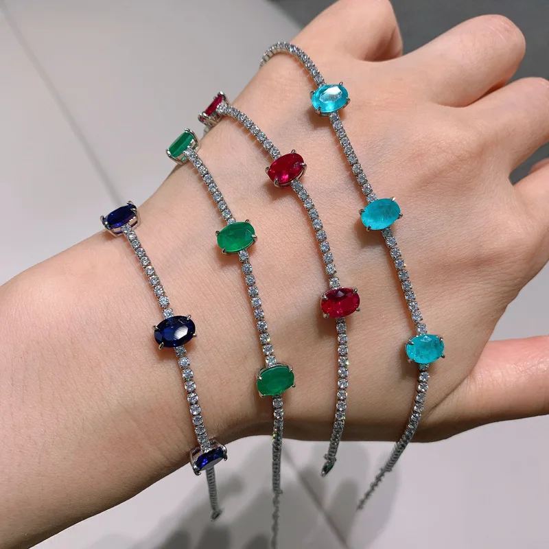 Jewelry live stream influencer hot-selling imitation gemstone , emerald and red corundum bracelet 6*8