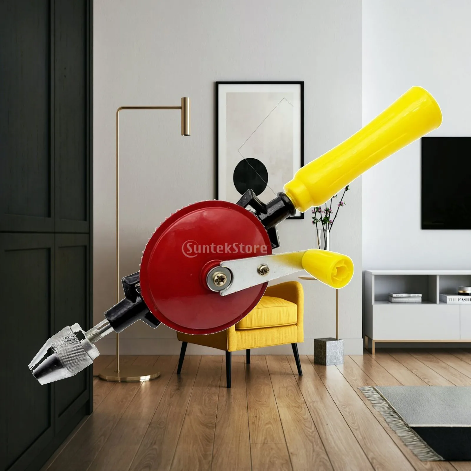 Portable Manual Drill with Molded Grip and Metal Chuck for Household and Workshop Use