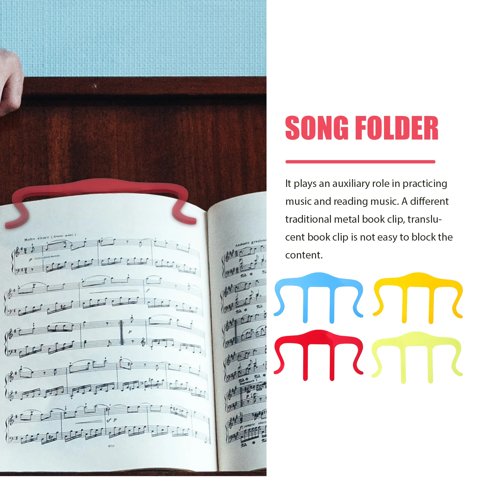 

4 Pcs Paper Clamp Book Holder Acrylic Page Fashion Score Note Simple Clip M-type M-shaped