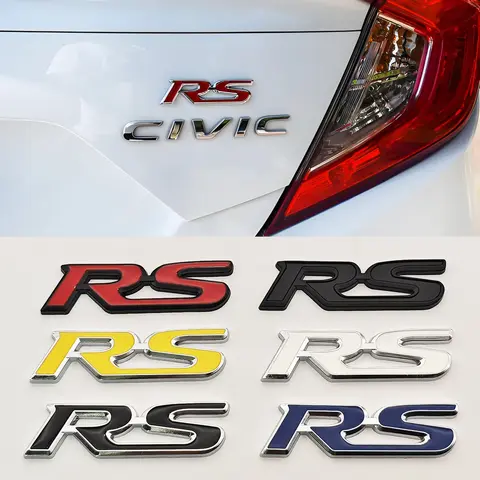 3D Metal Car Sticker RS Logo Badge Rear Trunk Fender Front Grill Emblem For Honda FIT Jazz Civic HRV Jade City CRV Acceessories