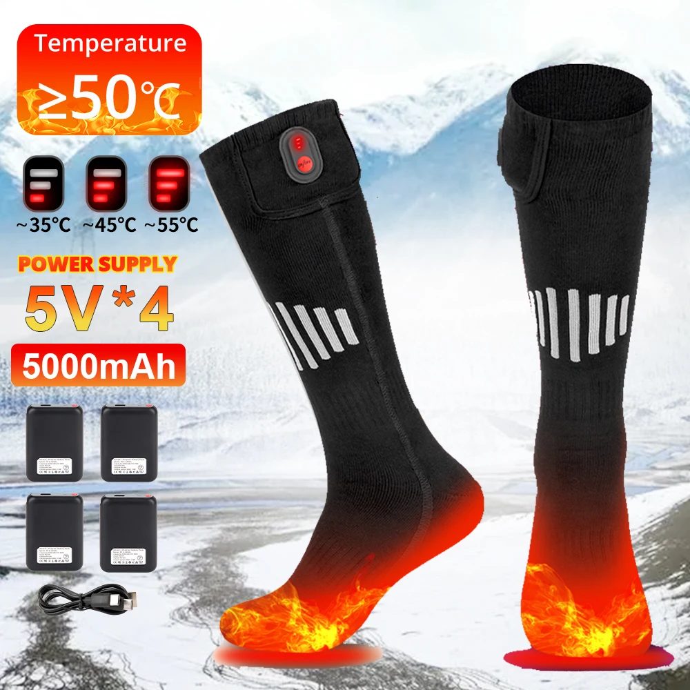 Heated Socks Winter Warmth 5000mAh USB Rechargeable Heating Socks Outdoor Spots Heated Boots Snowmobile Skiing Sock