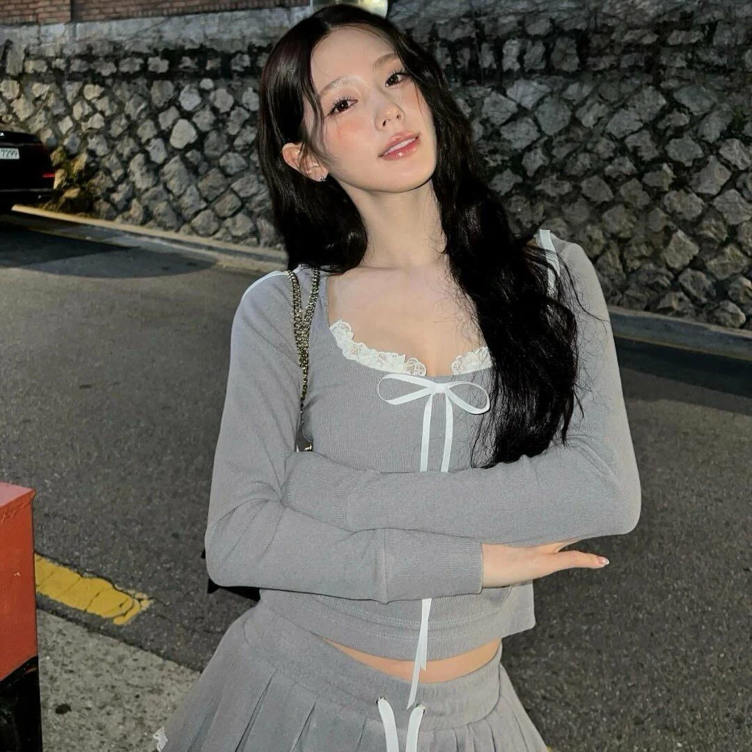 

Zhaomei ort Knitted Lace Trim Belted Slim Fit Hat Jaet + Skirt Pants Set Faionable Casual Women's Ensemble
