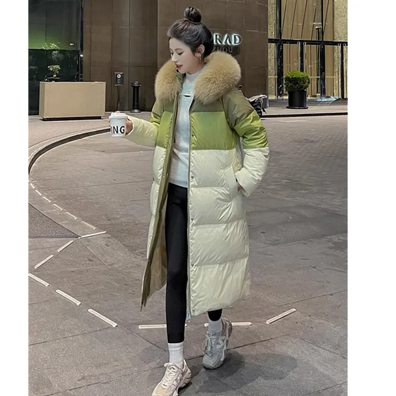 Women\'s Natural Fox collar down Jacket 2024 Winter New Casual Fashion White duck down Long Coat Female Thicken Parkas Overcoat