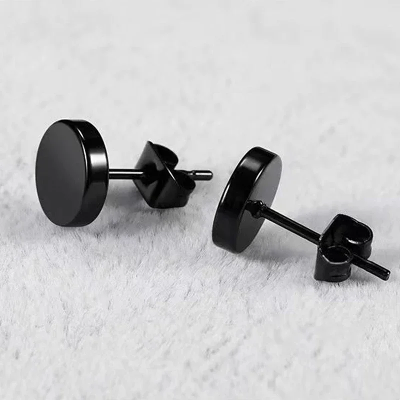 1 Pair Stainless Steel Ear Studs Earrings Black Silver Color Round Shaped Clasp Push Back Earrings for Women Men Jewelry Gift