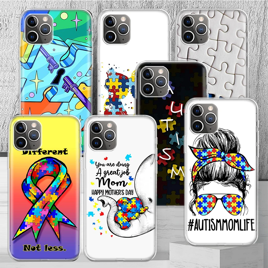 Autism Support Puzzle Phone Case Cover For iPhone 14 13 Pro 11 15 Art 12 XR X XS Max 7 8 6S Plus SE Soft Pattern Coque Funda