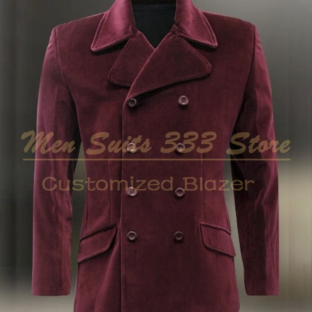 

KSDN igh Quality Velvet Men's Blazer Suits Formal Double Breasted Notch Lapel Slim Fit Jacket 1 Piece Customzied Male Clothing