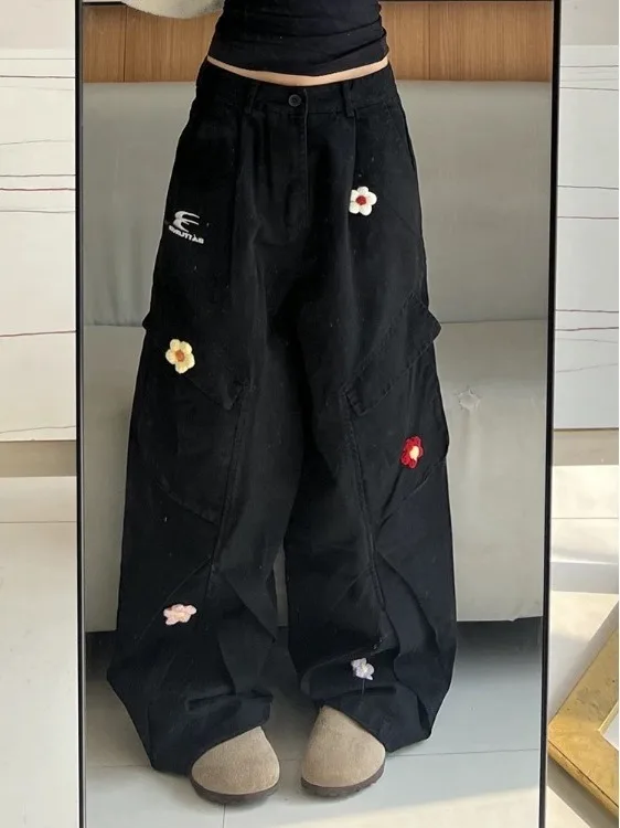 

Женская рабочая одежда American Sle, джинсовые брюки, осенние тонкие свободные ленивые прямые широкие брюки с несколькими штанинами и высокой талией