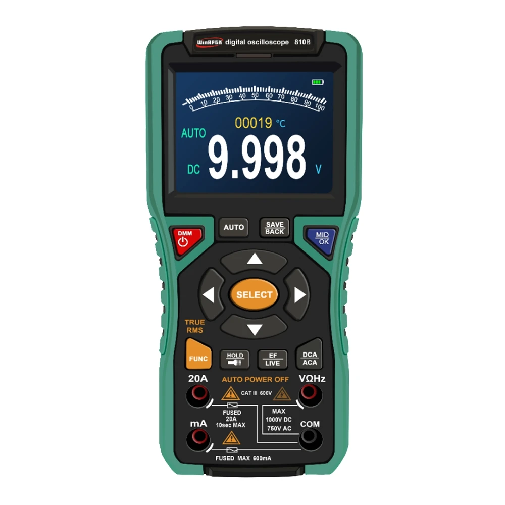 

WinAPEX 810B Professional Oscilloscope 10MHz Bandwidth 50MSa/s Sampling Rate Rechargeable True RMS Multimeter Electrician Tools