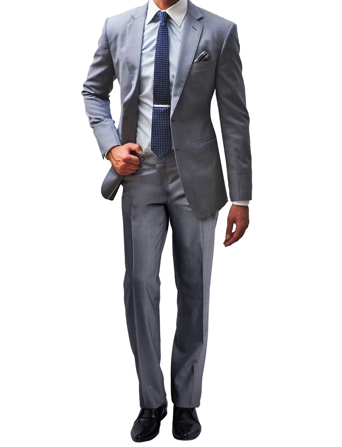 Light Grey Slim Fit Men\'s Two Pieces Suit Notch Lapel Jacket Pants Wedding Business Party Prom Tuxedos