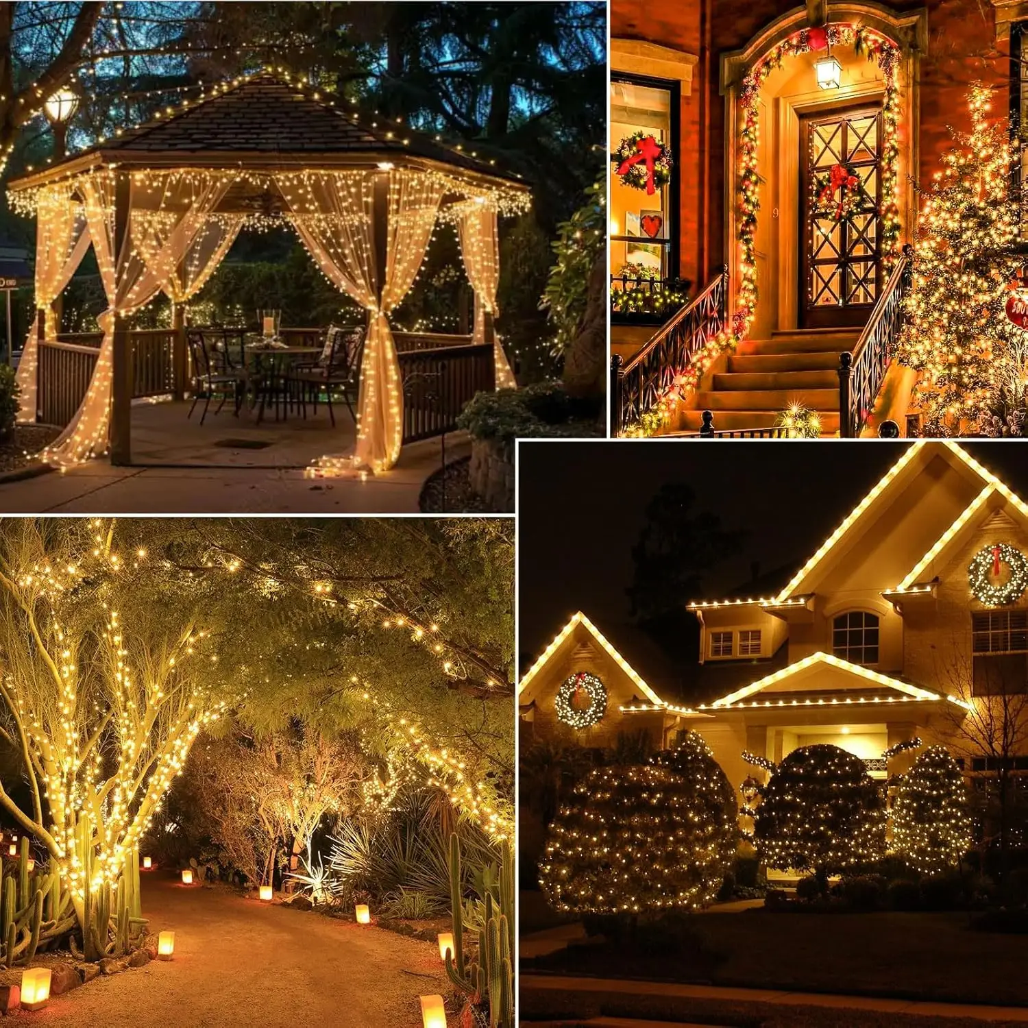 عيد الميلاد جارلاند الشمسية في الهواء الطلق سلسلة أضواء LED في الهواء الطلق 8 طرق سلسلة أضواء الديكور لحديقة فناء شجرة شرفة الأطراف