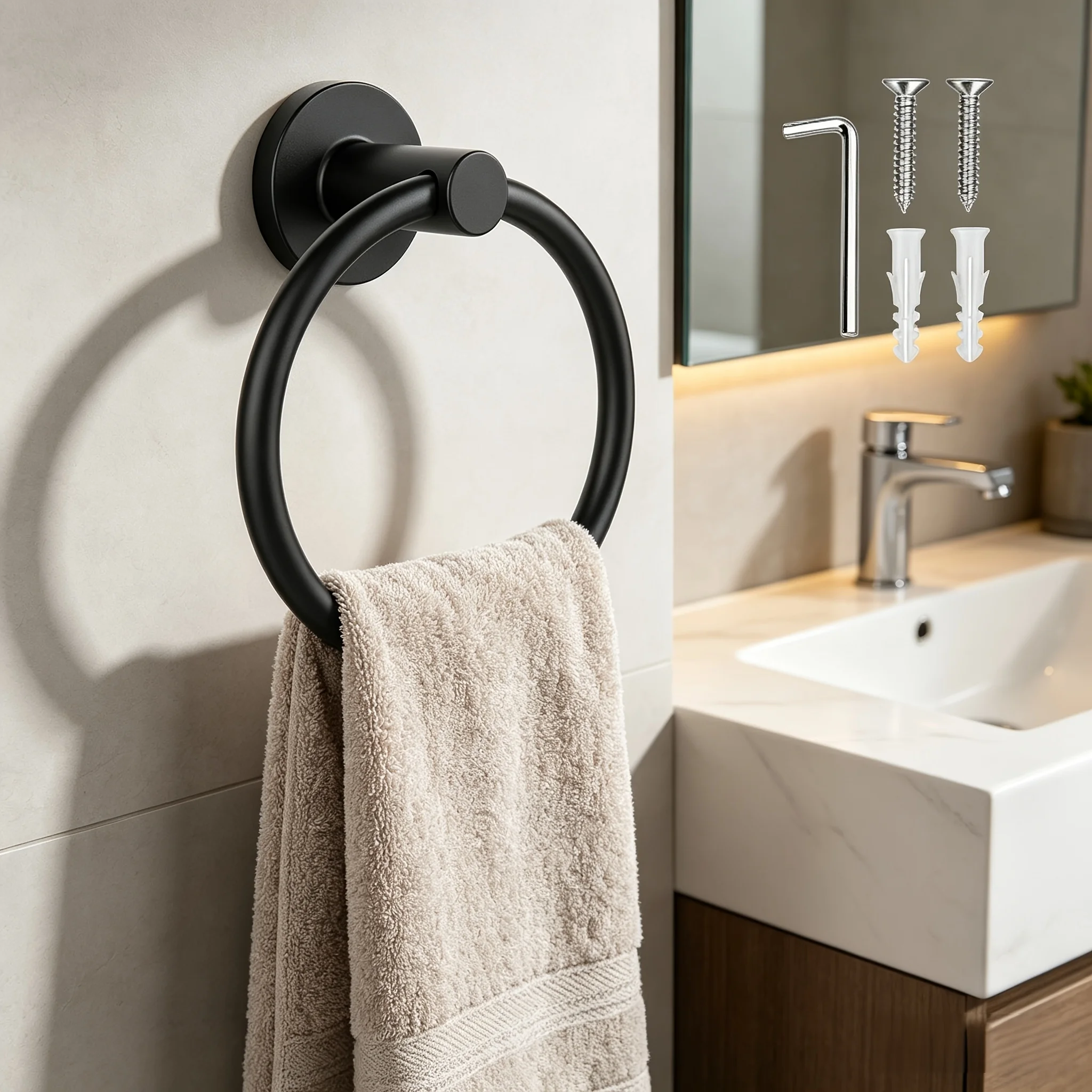 

Wall Mounted Towel Ring Bathroom Towel Holder Punch Installation Rustproof Storage Rack For Washroom Kitchen