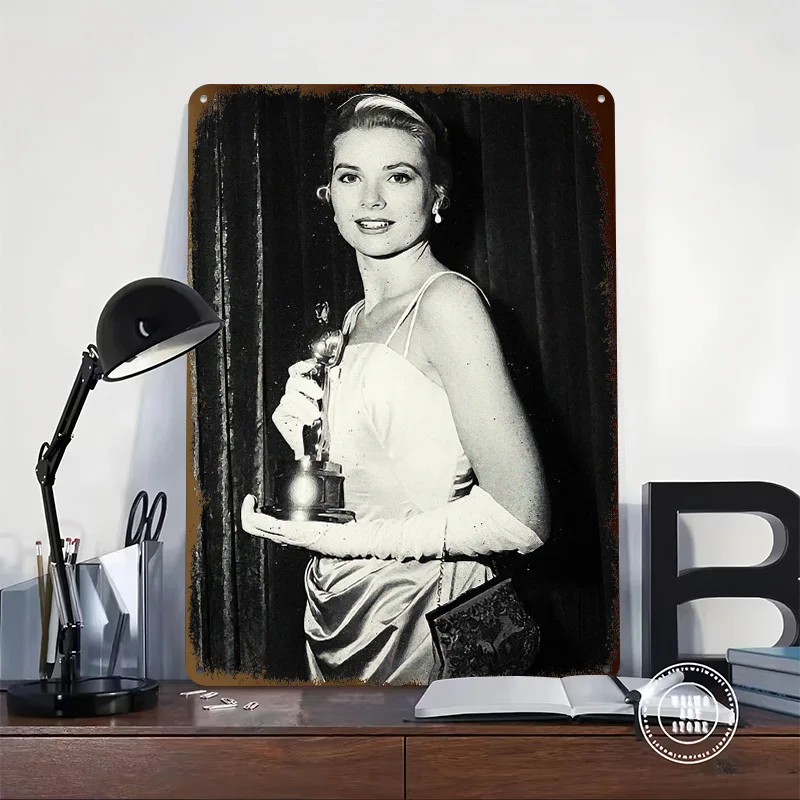 Grace Kelly With Oscar Award Metal Poster Perfect Gift for Fans Lovers Personalized Wall Art Metal Sign for Home Decor Items
