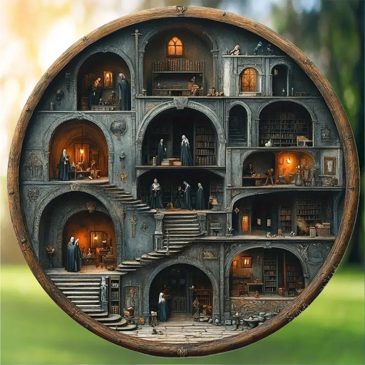 لوحة كلاسيكية من القصدير ولوحة دائرية للمدرسة السحرية ثنائية الأبعاد - ديكور أنيق للحانات/المقاهي/المنزل