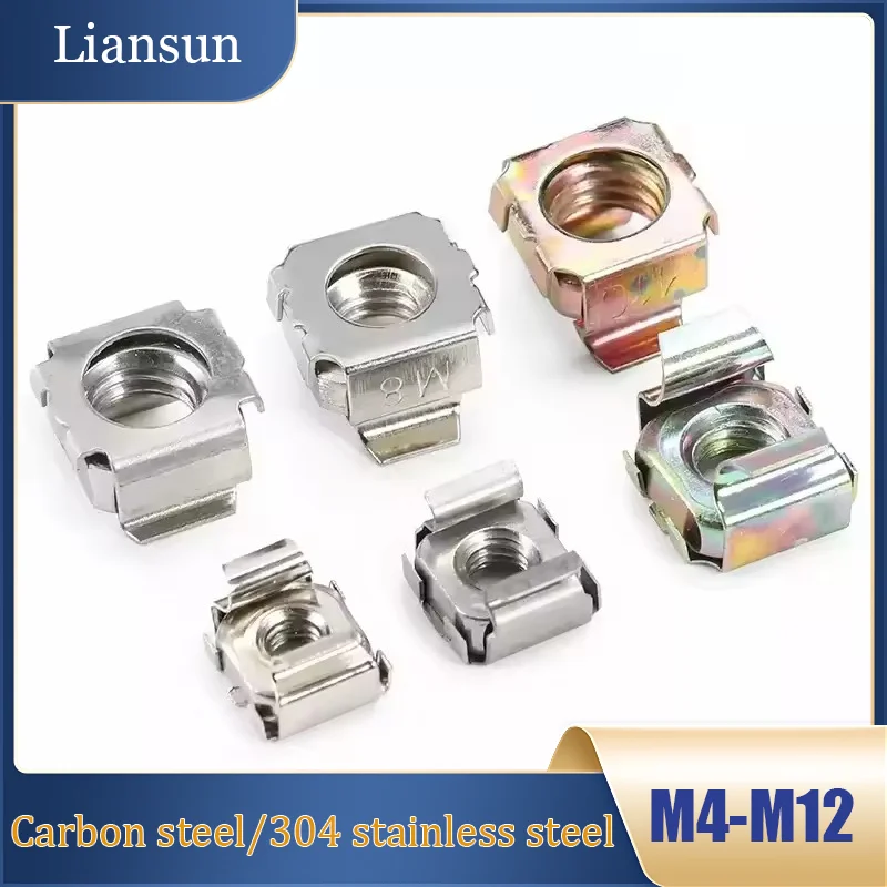 

1Pcs Square Hole Cage Nuts M4M5M6M8M10M12 304 Stainless Steel/Carbon Steel Snap- In Elastic Cage Nuts Computer Mounting Hardware