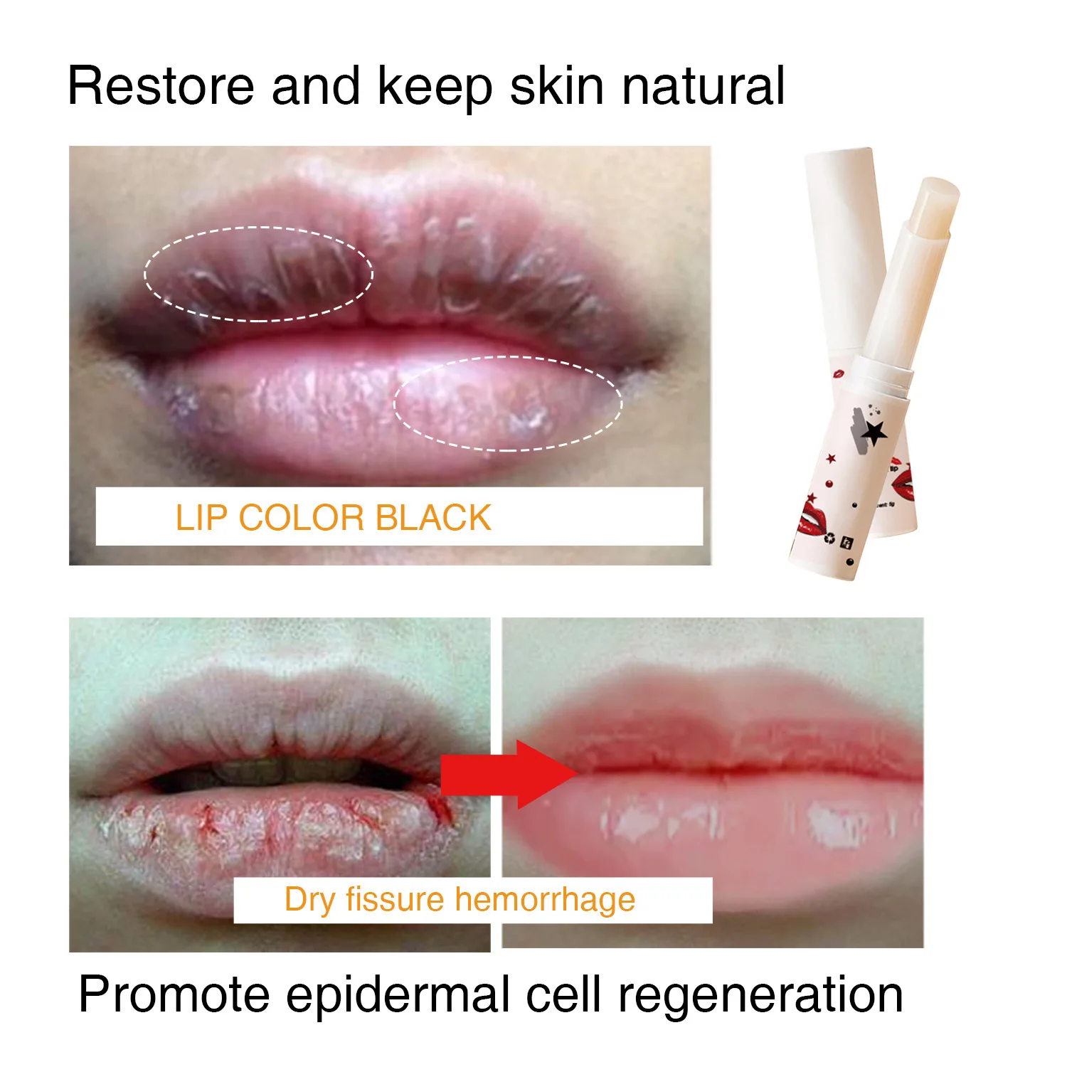 Novo bálsamo labial para remover lábios pretos, remover linhas pretas, derrete seco e rachado, rugas rejuvenescer cuidado labial