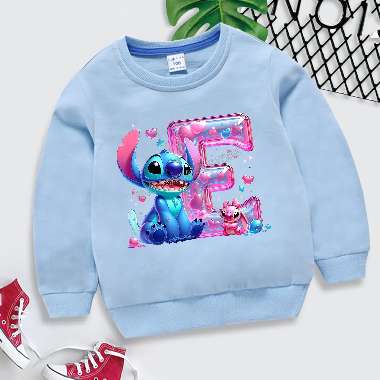 Disney Stitch Letters Jumpers Children 26 Alphabet Sweatshirt Cute Cartoon Thin Kids Tops Clothing New Boys Girls Trendy Clothes