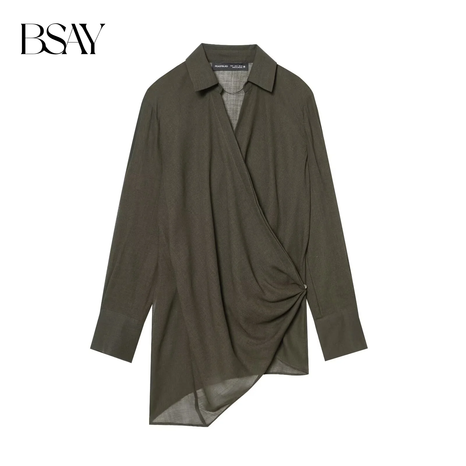 

BSAY Asymmetric Shirt Women Fashion Autumn Winter New semi-transparent Long Sleeves Lapel Blouses Chic Ladies Tops mujer